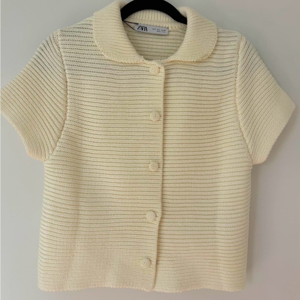 Zara Cream Knit Button-Up Cardigan